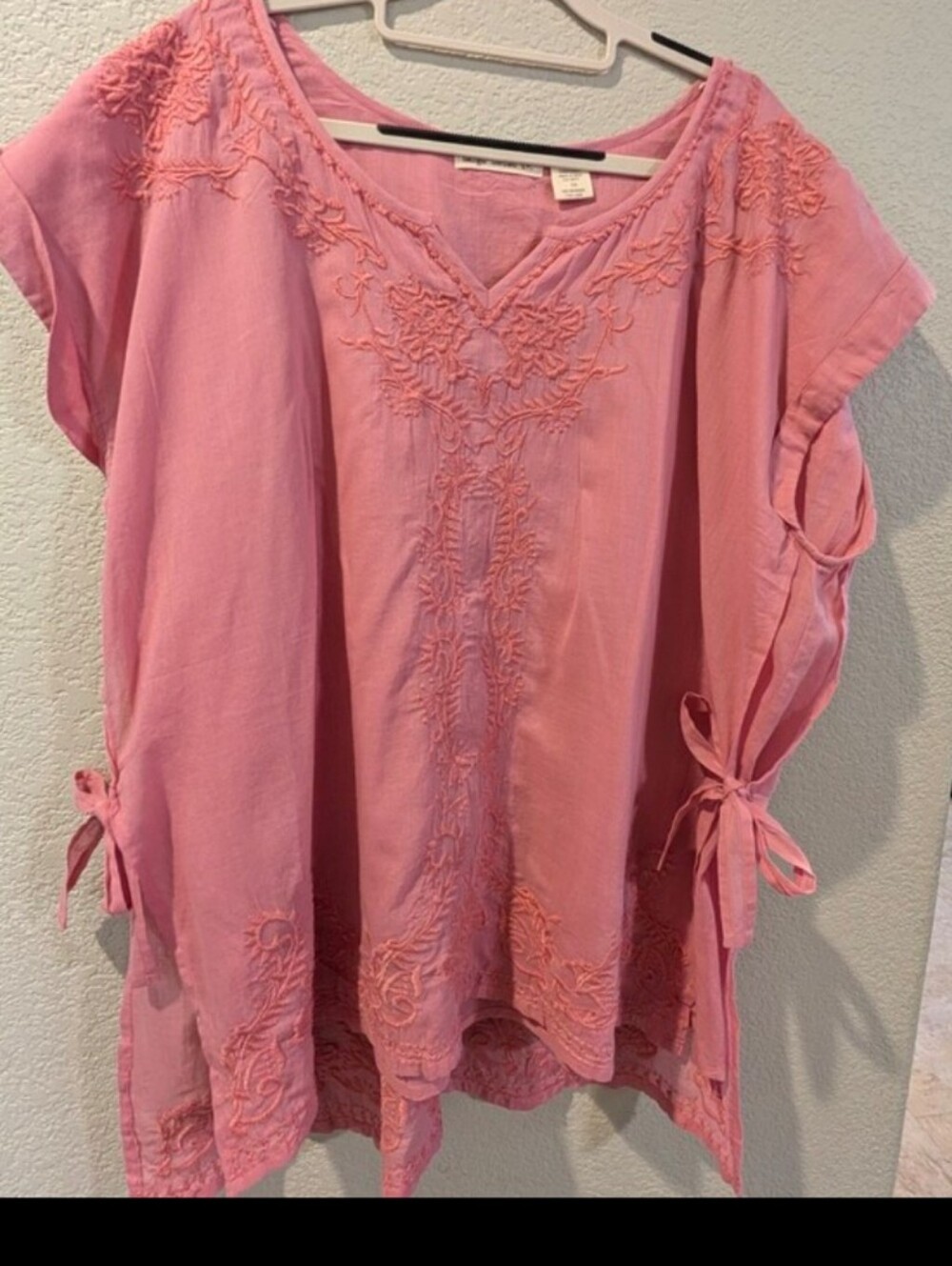 Indigo Thread Co Pink Embroidered Boho Tunic Top 1X Cotton Side Tie - Picture 12 of 12